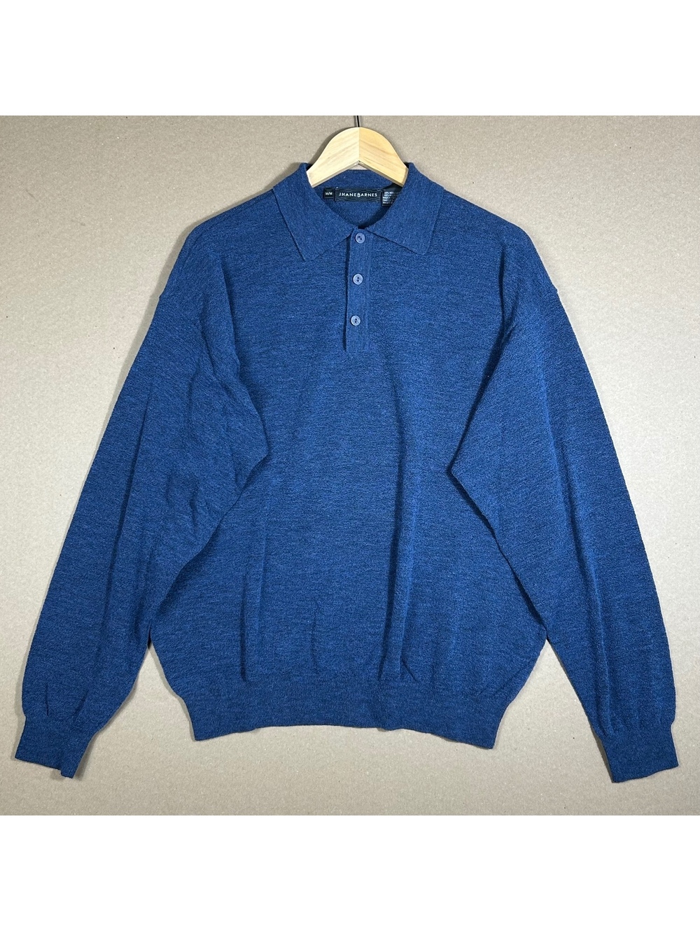 Jhane Barnes Mens Size M Blue Long Sleeve Knit Polo Sweater Pullover Grandpacore